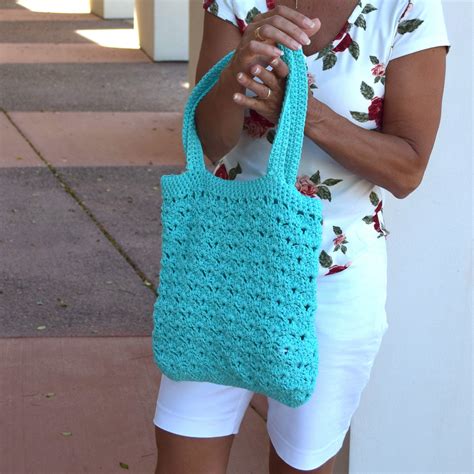 Aqua Crochet Tote Bag 